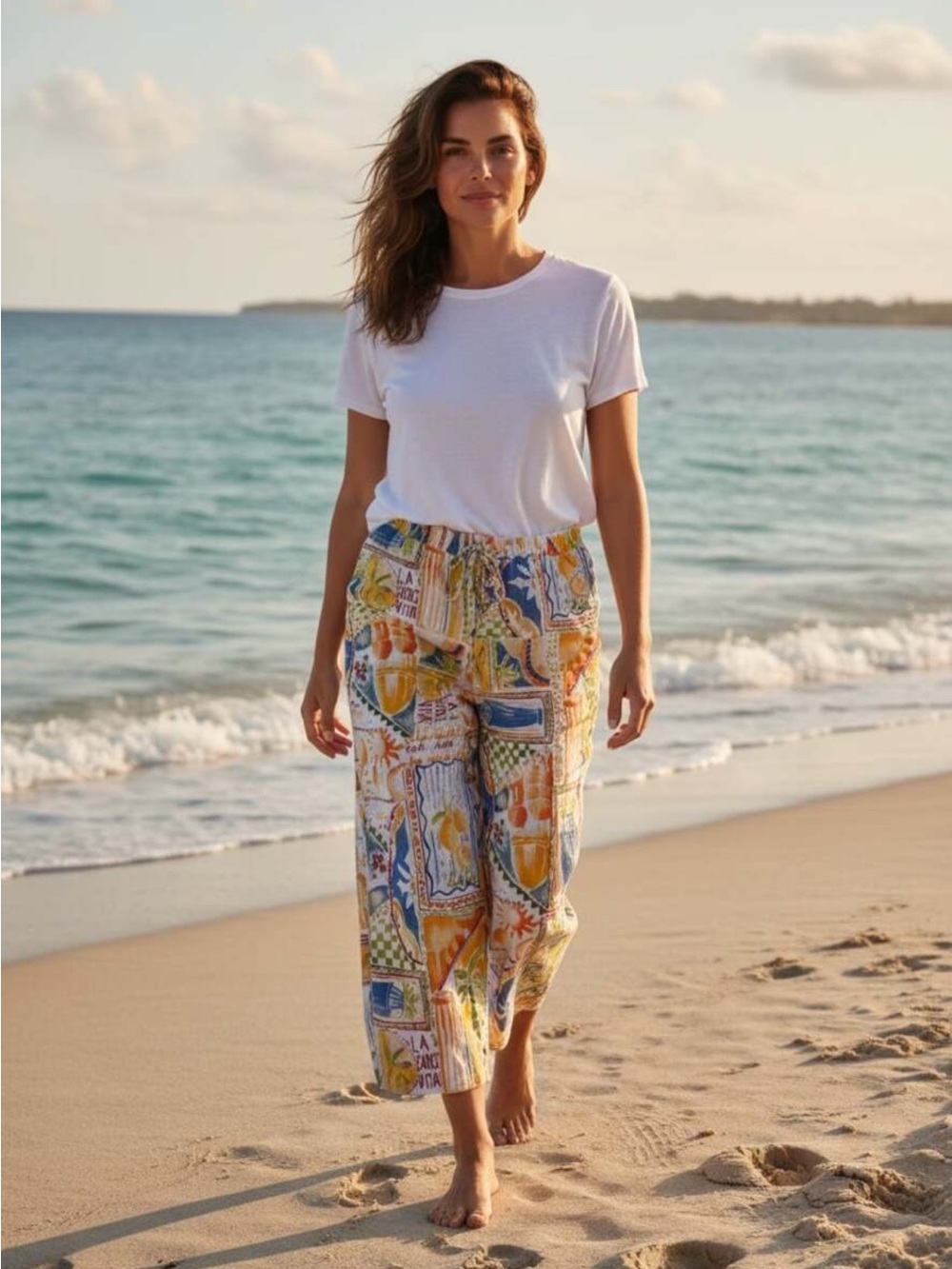Mlle Gabrielle La Dolce Vita Italian Print Wide Leg Pants, Women's Size Large L